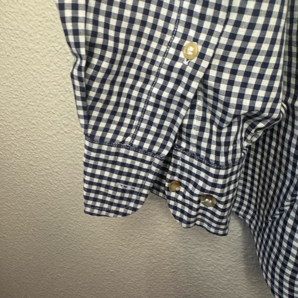 Orvis navy and white gingham button down long sleeve oxford casual shirt - Picture 4 of 9